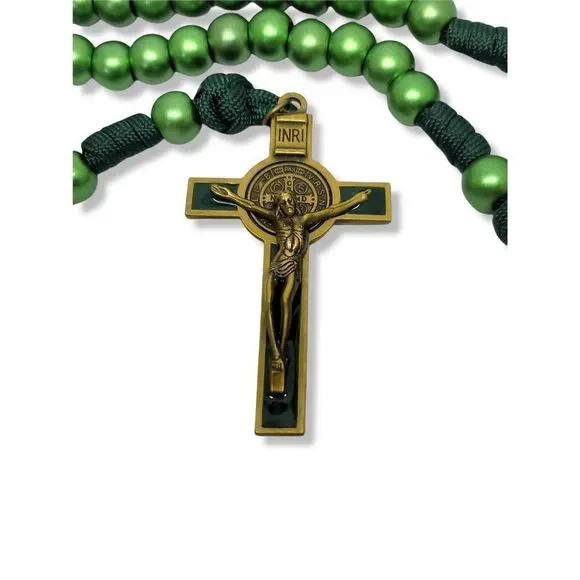Round Green Beads Green Corded Celtic Rosary - Picture 4 of 6